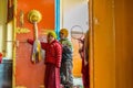 Spiti, Himachal Pradesh, India - March 24, 2019 : Kid lama in gompa