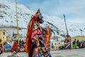 Spiti, Himachal Pradesh, India - March 24, 2019 : Tibetan buddhist lamas dressed in mystical mask dance Tsam mystery in time of