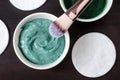 Spirulina kelp, algae mask in a glass jar. Diy face or hair mask and body wrap recipe. Natural beauty treatment