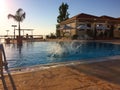 Splach in a swimming pool with bright sun and palm tree Royalty Free Stock Photo