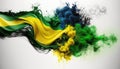 splash of acrylic paint and clouds of smoke in the colors of the Brazilian flag Royalty Free Stock Photo