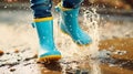 Splash Adventure: Kids' Bright Rain Boots in Puddle Play. Generative ai