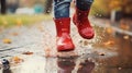 Splash Adventure: Kids' Bright Rain Boots in Puddle Play. Generative ai