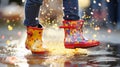 Splash Adventure: Kids' Bright Rain Boots in Puddle Play. Generative ai