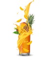 Splash of ananas juice. Mango and pineapple. 3d realistic vector Royalty Free Stock Photo