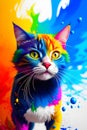 splash art colorful paints splashing from side to side a cat full body white background generated by ai
