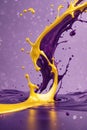 Splash art dans? of yellow and purple liquids like slow motion shooting random scattering