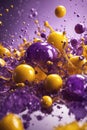 Splash art dans? of yellow and purple liquids like slow motion shooting random scattering