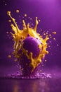 Splash art dans? of yellow and purple liquids like slow motion shooting random scattering