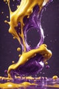 Splash art dans? of yellow and purple liquids like slow motion shooting random scattering