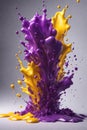 Splash art dans? of yellow and purple liquids like slow motion shooting random scattering