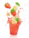 Splash of banana strawberry juice Royalty Free Stock Photo