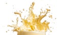 Splash of banana or vanilla milkshake in the air on white background Royalty Free Stock Photo