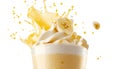 Splash of banana or vanilla milkshake in the air on white background Royalty Free Stock Photo
