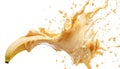 Splash of banana or vanilla milkshake in the air on white background Royalty Free Stock Photo