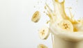 Splash of banana or vanilla milkshake in the air on white background Royalty Free Stock Photo