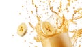 Splash of banana or vanilla milkshake in the air on white background Royalty Free Stock Photo