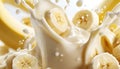 Splash of banana or vanilla milkshake in the air on white background Royalty Free Stock Photo