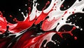 A splash of black, red, and white paint bursts boldly against a black background. Royalty Free Stock Photo