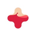 Splash of blood in stylized cross isolated logo. World diabetes day icon. Unusual receptacle with red liquid illustration