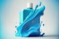 Splash blue colored abstract background with micellar toner or emulsion for cosmetics