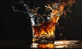 splash of burning water. burning full glass of liq Royalty Free Stock Photo