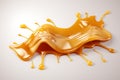 A splash of caramel colored liquid on a white background. Generative AI