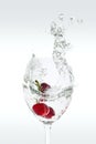 Splash of carbonated water in a glass with cherries Royalty Free Stock Photo