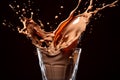 Splash of chocolate on a black background. generative AI