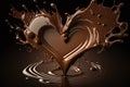 Splash of chocolate and heart on a dark background