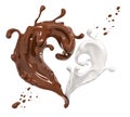 Splash chocolate and milk, chocolate heart 3d rendering Royalty Free Stock Photo