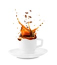 Splash of coffee in a white cup Royalty Free Stock Photo