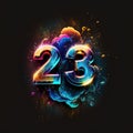 Splash of colors with number 23 referring to a new year. Colorful concept