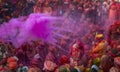 Splash of colours during Samaj at nandgaon Temple for Samaj During Holi Festival,UttarPradesh,India