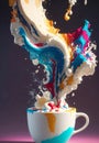 Colorful splash explosion in a cup of coffee, Generative AI Illustration Royalty Free Stock Photo