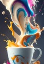 Colorful splash explosion in a cup of coffee, Generative AI Illustration Royalty Free Stock Photo