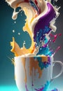 Colorful splash explosion in a cup of coffee, Generative AI Illustration Royalty Free Stock Photo