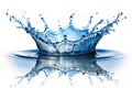 Splash from a falling drop on blue water isolated on a white background. Royalty Free Stock Photo