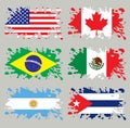 Splash flags set America Royalty Free Stock Photo