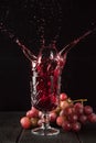 Splash of a glass of red wine on a dark background. Side view. Royalty Free Stock Photo