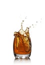 Splash in glass of scotch whiskey with ice cube Royalty Free Stock Photo