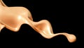 A splash of golden caramel on a black background. 3d illustration, 3d rendering