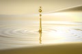 Splash of golden water droplet and waves