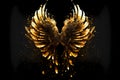 Gold wings of angel or eagle bird on black background. Splash gothic glamour decorative abstract concept. Generative AI. Royalty Free Stock Photo