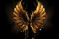 Gold wings of angel or eagle bird on black background. Splash gothic glamour decorative abstract concept. Generative AI. Royalty Free Stock Photo