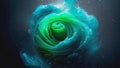 a splash of green and blue that rotates to form a rose