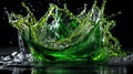 splash of green liquid isolated in black ai generated Royalty Free Stock Photo