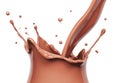 Splash of hot chocolate, pouring sauce or syrup, cocoa drink or choco cream, melted chocolate wave, swirl background dessert,