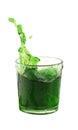 Splash from ice cube in a glass of green water or drink Royalty Free Stock Photo