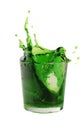 Splash from ice cube in a glass of green water or drink Royalty Free Stock Photo